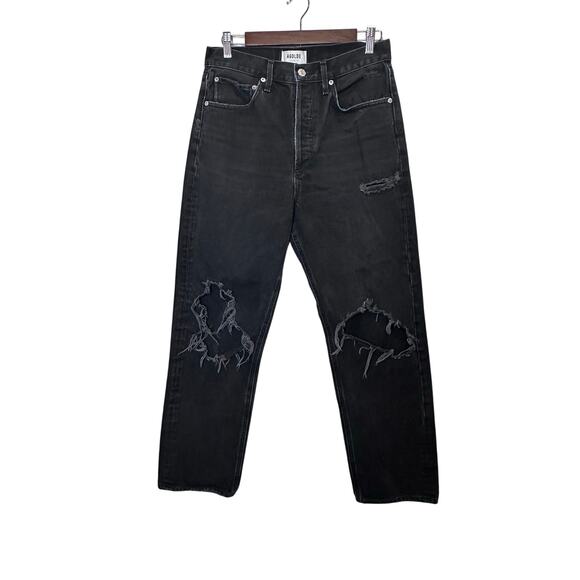 AGOLDE ’90s Pinch Waist Straight Jeans Size 27 Black Distressed Button-Fly - Picture 1 of 10